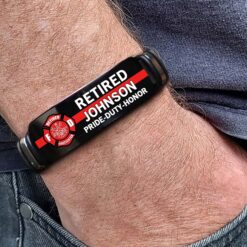 Thin Red Line Firefighter Retirement Bracelet – Personalized Fire Dept Gift with Name & Badge for Retired Firefighters MQHA5140502