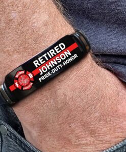 Thin Red Line Firefighter Retirement Bracelet – Personalized Fire Dept Gift with Name & Badge for Retired Firefighters MQHA5140502