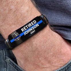 Thin Blue Line Police Retirement Bracelet – Personalized Officer Name & Badge Number Gift for Retired Law Enforcement MQHA5140501