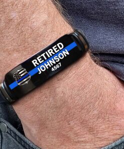 Thin Blue Line Police Retirement Bracelet – Personalized Officer Name & Badge Number Gift for Retired Law Enforcement MQHA5140501