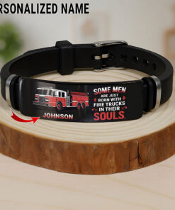 Personalized Firefighter Pride Silicone Bracelet – Some Men Are Just Born With Fire Trucks MQTZ5120504