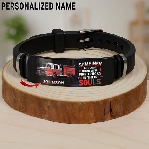 Personalized Firefighter Pride Silicone Bracelet – Some Men Are Just Born With Fire Trucks MQTZ5120504