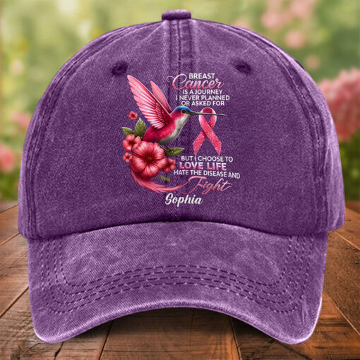 Custom Name Hummingbird Breast Cancer Denim Hat THTO5200501 - Image 2