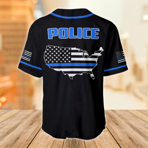Custom Police Baseball Jersey, Thin Blue Line American Flag Shirt MQTZ5220503 - Image 3