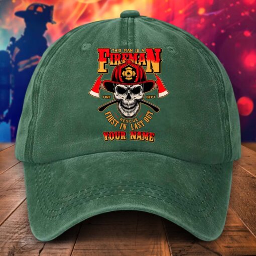 Personalized Firefighter Distressed Washed Cotton Printed Hat MQHA5230502 - Image 6