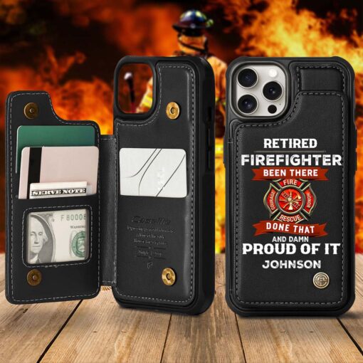 Personalized Firefighter Leather Flip Wallet Phone Case, Gift For Fireman, Retired Firefighter Gift UKHM5060503 - Image 2