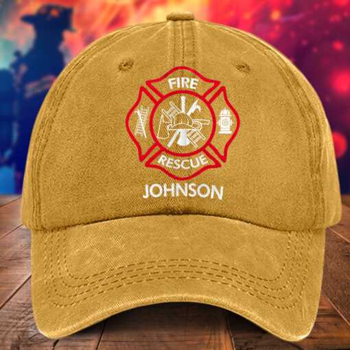 Personalized Firefighter Distressed Washed Cotton Printed Hat MQHA5240503 - Image 3