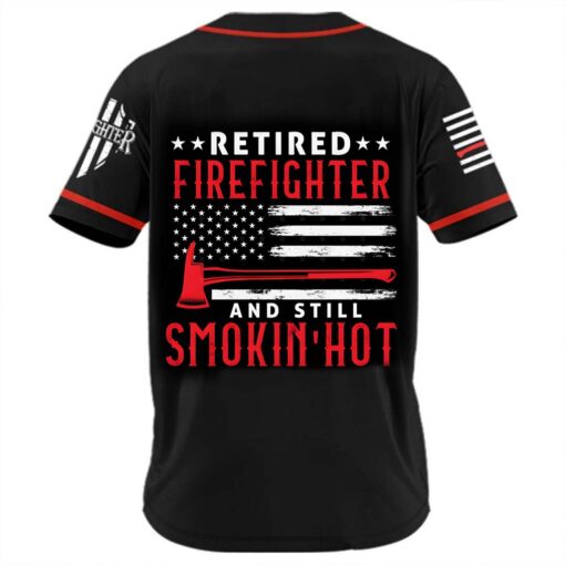 Retired Firefighter Baseball Jersey – Custom Name, Fire Dept Shirt for Veterans – Still Smokin' Hot Fireman Gift MQND5220505 - Image 3