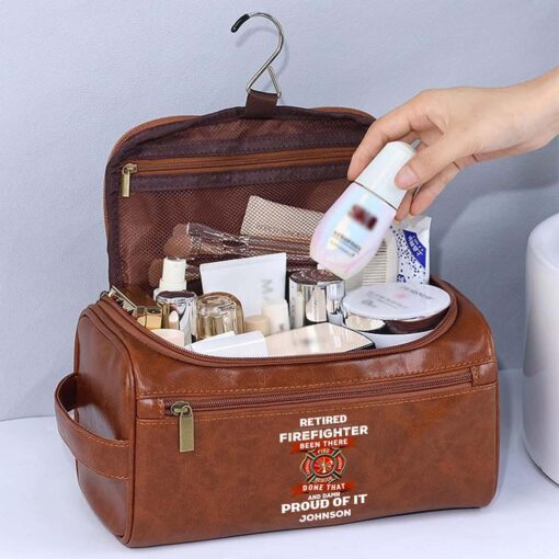 Personalized Firefighter Leather Toiletry Bag, Gift For Fireman, Retired Firefighter Gift UKHM5060505 - Image 3