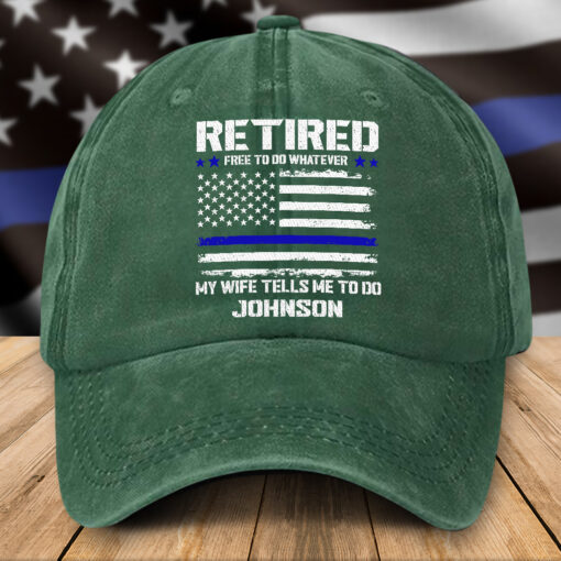 Personalized Retired Police Distressed Washed Cotton Printed Hat QFTZ5300501 - Image 3
