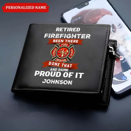 Personalized Firefighter Leather Wallet, Gift For Fireman, Retired Firefighter Gift UKHM5060504 - Image 2