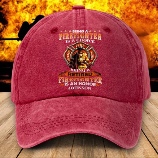 Personalized Distressed Washed Cotton Firefighter Printed Hat, Gift For Fireman, Retired Firefighter Gift UKHM5070501 - Image 2