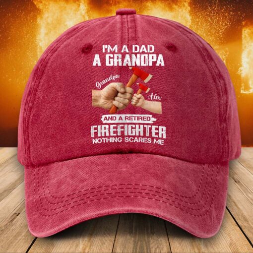 Personalized Distressed Washed Cotton Firefighter Printed Hat, Gift For Fireman, Retired Firefighter Gift UKHM5070502 - Image 2