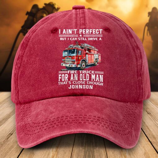 Personalized Distressed Washed Cotton Firefighter Printed Hat, Gift For Fireman, Retired Firefighter Gift UKHM5070503 - Image 2