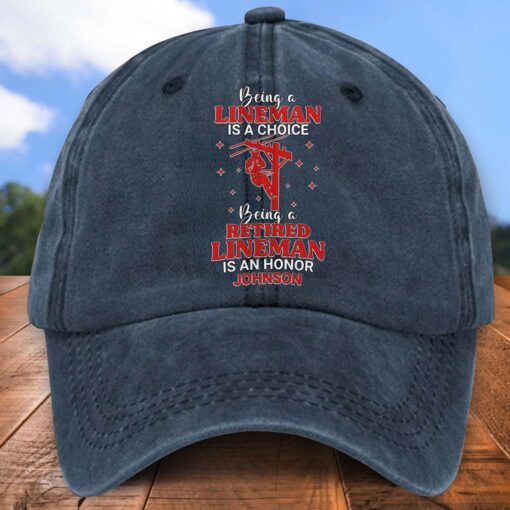 Personalized Lineman Distressed Washed Cotton Printed Hat MQND5090506 - Image 2
