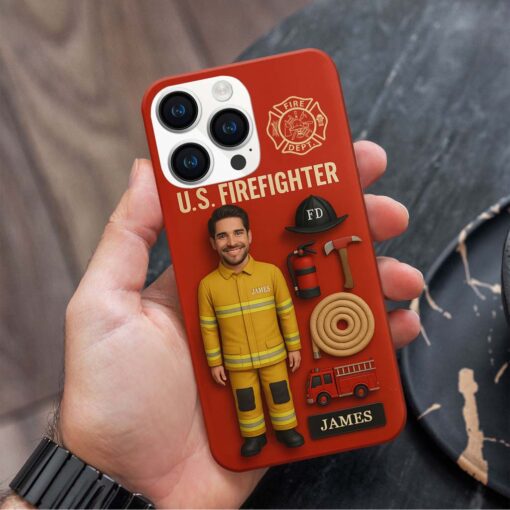 Personalized Photo Face Firefighter Phone Case, Retired Firefighter Gift, Gift For Fireman UKHM5080503 - Image 2
