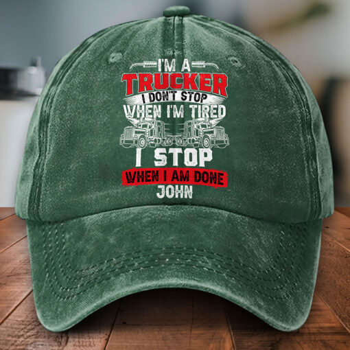 Personalized Truck Driver Distressed Washed Cotton Printed Hat MQPY5090501 - Image 2