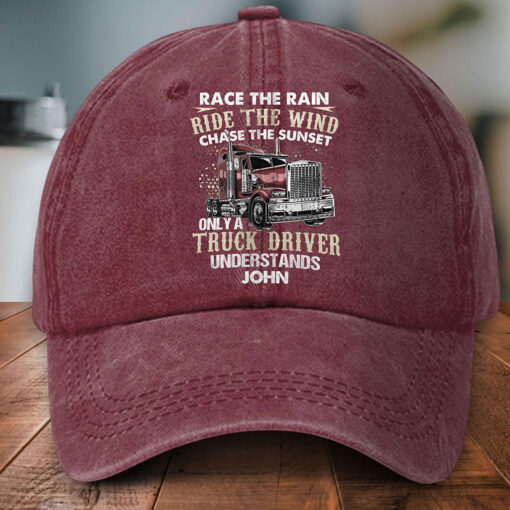 Personalized Truck Driver Distressed Washed Cotton Printed Hat MQPY5090503 - Image 2