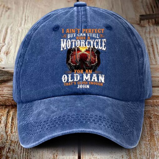 Personalized Motorcycle Distressed Washed Cotton Printed Hat, Gift For Biker UKND5120503 - Image 2