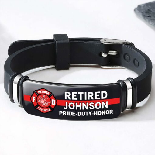 Thin Red Line Firefighter Retirement Bracelet – Personalized Fire Dept Gift with Name & Badge for Retired Firefighters MQHA5140502 - Image 2