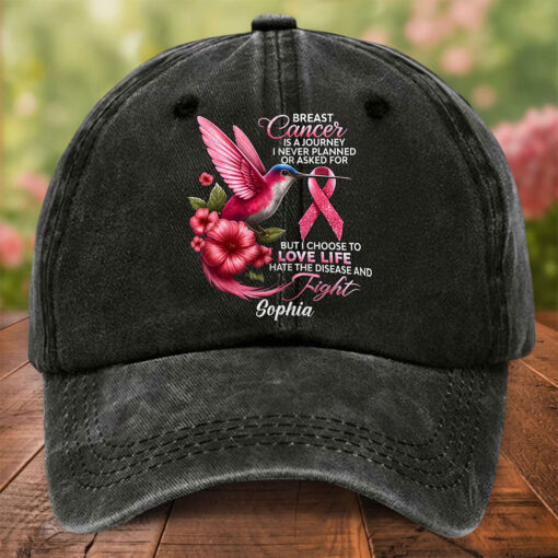 Custom Name Hummingbird Breast Cancer Denim Hat THTO5200501 - Image 4