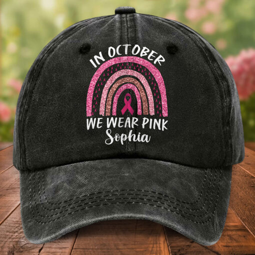 Custom Breast Cancer Pink Rainbow Denim Hat THTO5200502 - Image 2