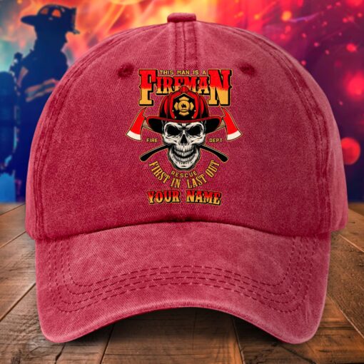Personalized Firefighter Distressed Washed Cotton Printed Hat MQHA5230502 - Image 4