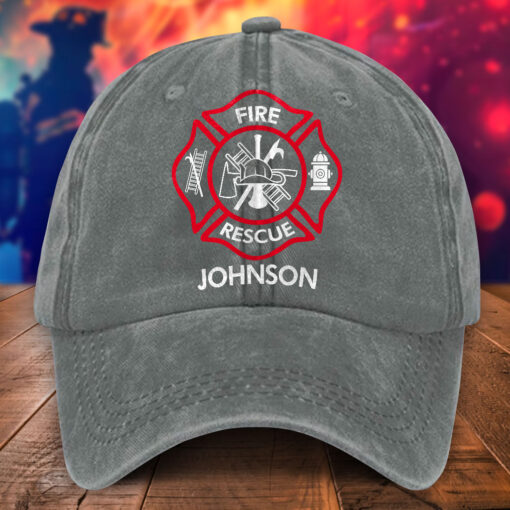 Personalized Firefighter Distressed Washed Cotton Printed Hat MQHA5240503 - Image 4