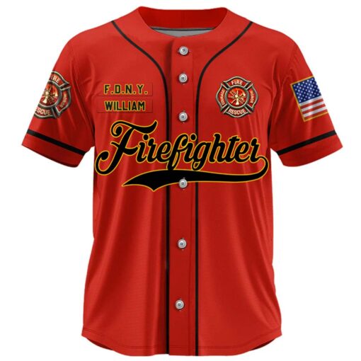 Custom Firefighter Baseball Jersey, Personalized Fire Dept Shirt with Name & Number, Firefighter Gift MQND5220504 - Image 2