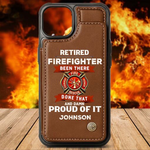 Personalized Firefighter Leather Flip Wallet Phone Case, Gift For Fireman, Retired Firefighter Gift UKHM5060503 - Image 3