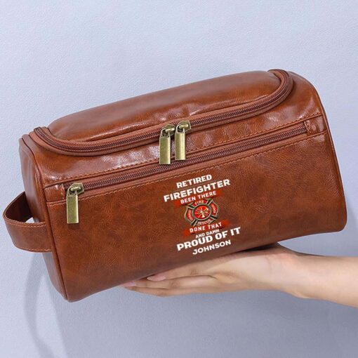 Personalized Firefighter Leather Toiletry Bag, Gift For Fireman, Retired Firefighter Gift UKHM5060505 - Image 4