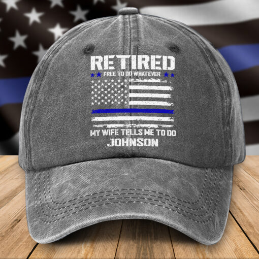Personalized Retired Police Distressed Washed Cotton Printed Hat QFTZ5300501 - Image 4