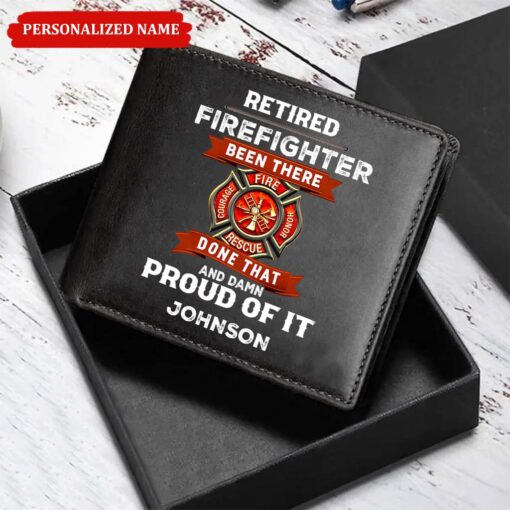 Personalized Firefighter Leather Wallet, Gift For Fireman, Retired Firefighter Gift UKHM5060504 - Image 3