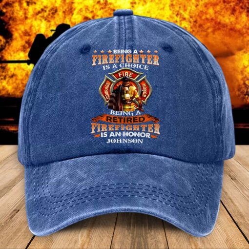 Personalized Distressed Washed Cotton Firefighter Printed Hat, Gift For Fireman, Retired Firefighter Gift UKHM5070501 - Image 3