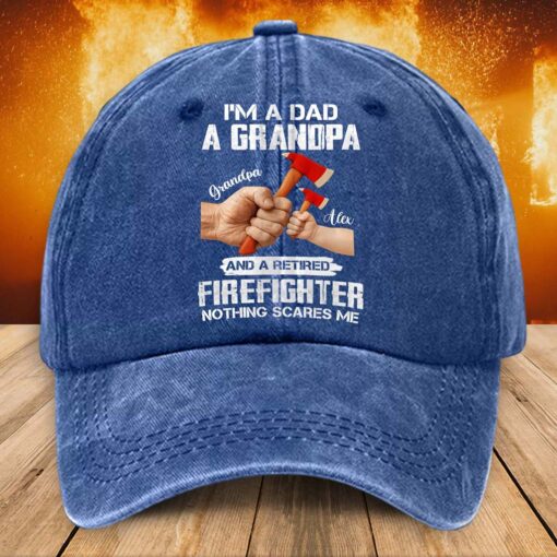 Personalized Distressed Washed Cotton Firefighter Printed Hat, Gift For Fireman, Retired Firefighter Gift UKHM5070502 - Image 3