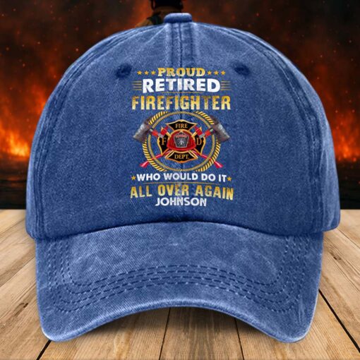 Personalized Distressed Washed Cotton Firefighter Printed Hat, Gift For Fireman, Retired Firefighter Gift UKHM5070504 - Image 3