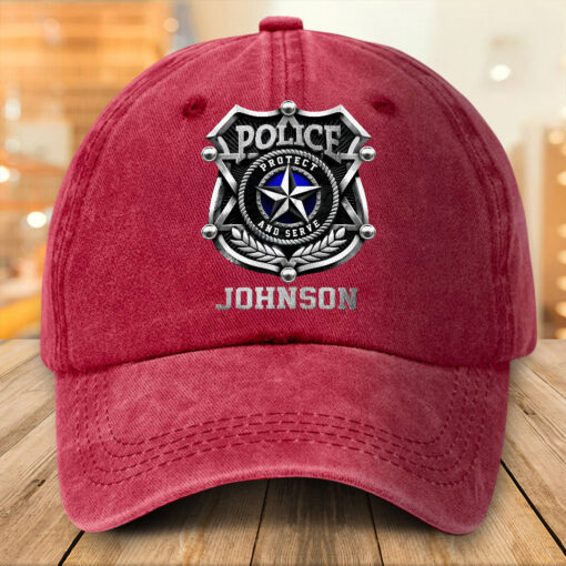 Personalized Police Distressed Washed Cotton Printed Hat MQTZ5190503 - Image 4