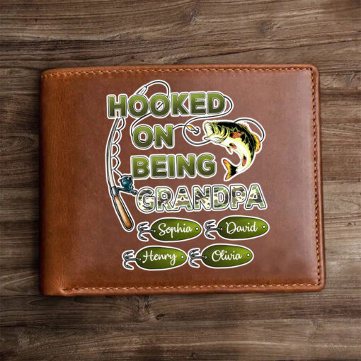 Personalized Hooked On Being Grandpa Papa Fishing Distressed Washed Wallet, Father's Day Gift For Grandpa, Dad QFHH5020502 - Image 3