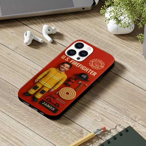 Personalized Photo Face Firefighter Phone Case, Retired Firefighter Gift, Gift For Fireman UKHM5080503 - Image 3