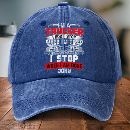 Personalized Truck Driver Distressed Washed Cotton Printed Hat MQPY5090501 - Image 3