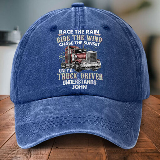 Personalized Truck Driver Distressed Washed Cotton Printed Hat MQPY5090503 - Image 5