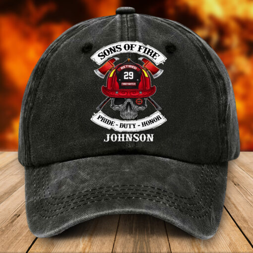 Personalized Firefighter Distressed Washed Cotton Printed Hat UKTZ5130503 - Image 4