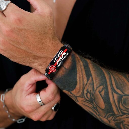 Thin Red Line Firefighter Retirement Bracelet – Personalized Fire Dept Gift with Name & Badge for Retired Firefighters MQHA5140502 - Image 3