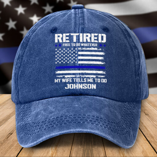 Personalized Retired Police Distressed Washed Cotton Printed Hat QFTZ5300501 - Image 5