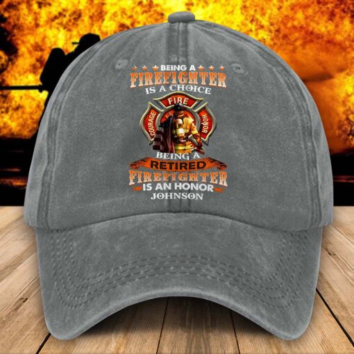 Personalized Distressed Washed Cotton Firefighter Printed Hat, Gift For Fireman, Retired Firefighter Gift UKHM5070501 - Image 4