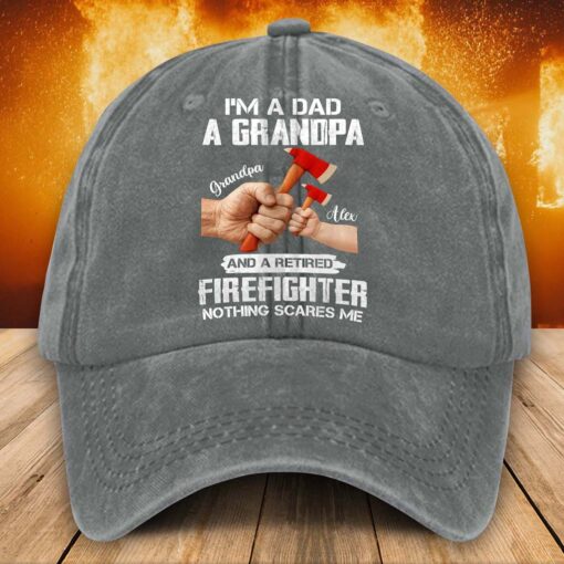 Personalized Distressed Washed Cotton Firefighter Printed Hat, Gift For Fireman, Retired Firefighter Gift UKHM5070502 - Image 4