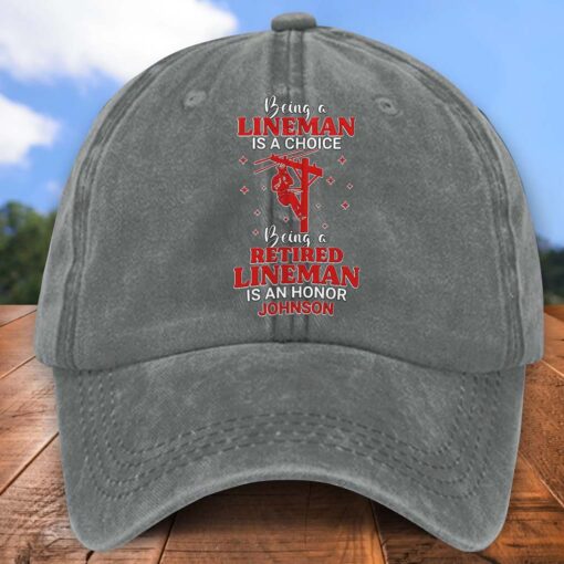 Personalized Lineman Distressed Washed Cotton Printed Hat MQND5090506 - Image 3