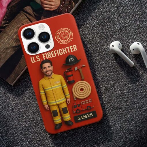 Personalized Photo Face Firefighter Phone Case, Retired Firefighter Gift, Gift For Fireman UKHM5080503 - Image 4