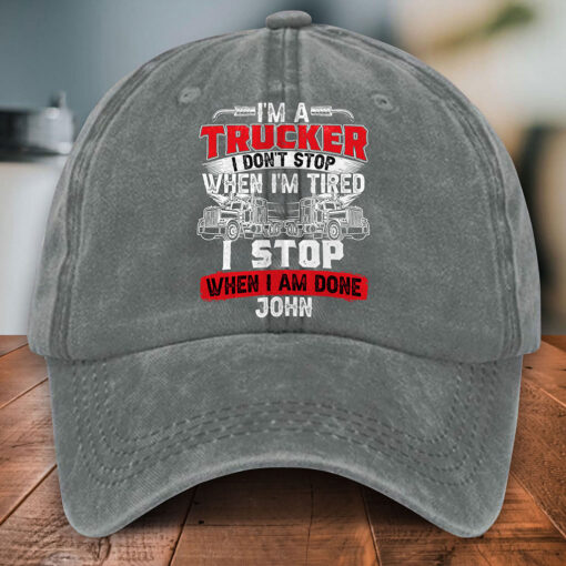 Personalized Truck Driver Distressed Washed Cotton Printed Hat MQPY5090501 - Image 4