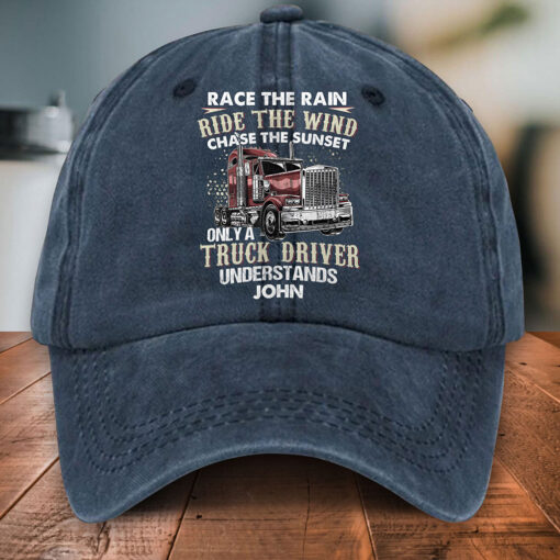 Personalized Truck Driver Distressed Washed Cotton Printed Hat MQPY5090503 - Image 4